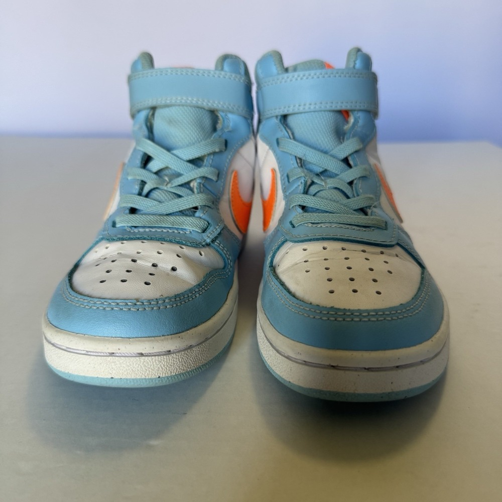 Nike Court Borough Mid 2 Kids 1Y Blue White Orange High Top Sneakers HF4792-407